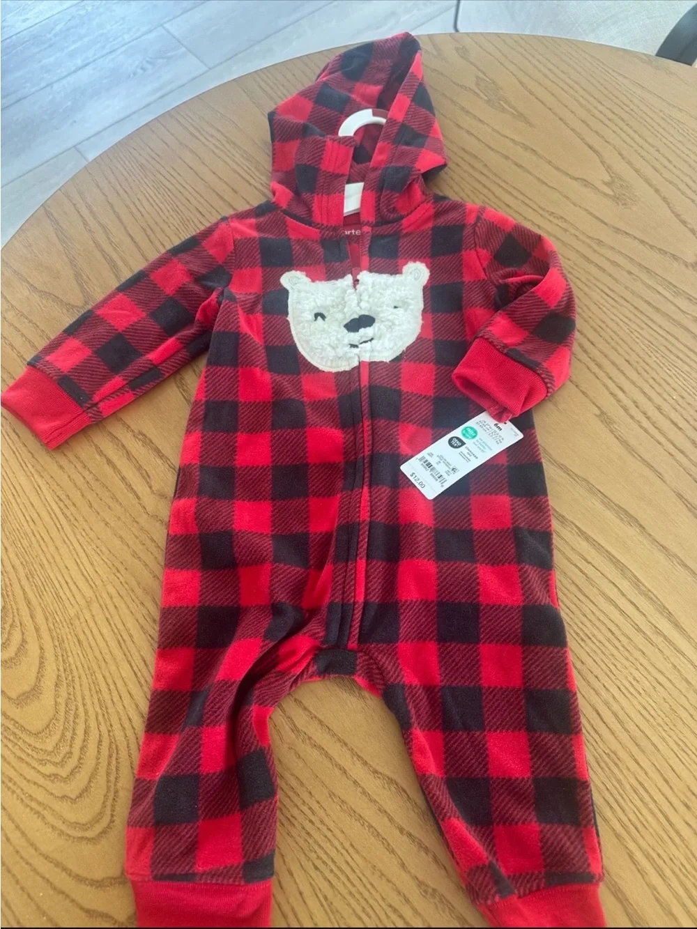 Carter's Red and Black Buffalo Plaid Bear Hooded One-Piece